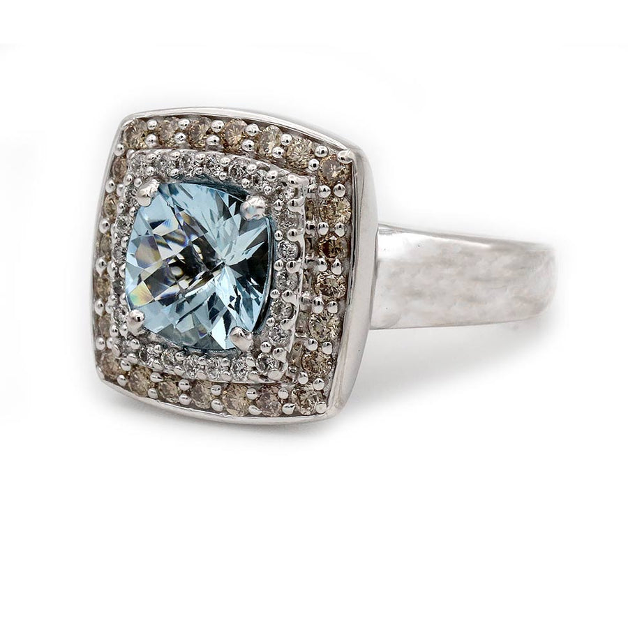 Mid-Century 2.50 CTW Blue Topaz Halo Gemstone Engagement Ring Signed Effy