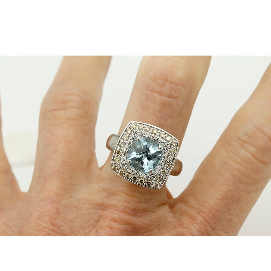 Mid-Century 2.50 CTW Blue Topaz Halo Gemstone Engagement Ring Signed Effy
