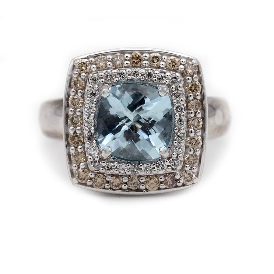 Mid-Century 2.50 CTW Blue Topaz Halo Gemstone Engagement Ring Signed Effy