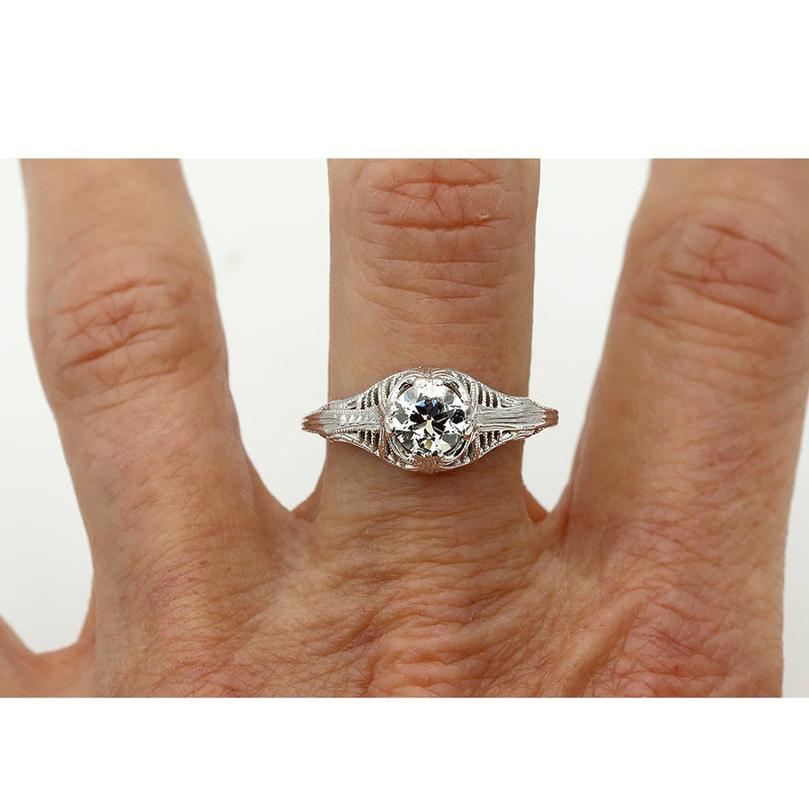 Art Deco Diamond Engagement Ring .71 Carat GIA I VS1 Antique Vintage Ring