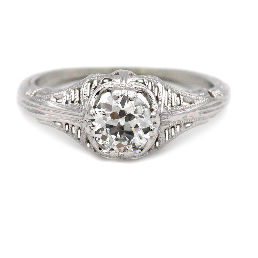Art Deco Diamond Engagement Ring .71 Carat GIA I VS1 Antique Vintage Ring