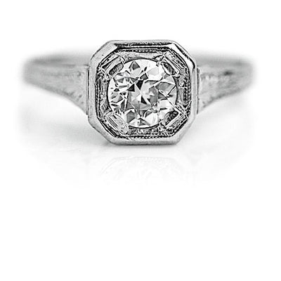 Vintage .50 Ct Platinum Solitaire Art Deco Diamond Engagement Ring