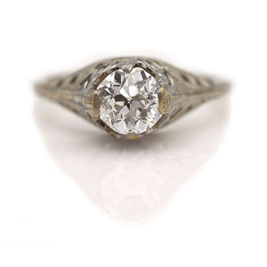 Art Deco 1.02 ct Solitaire Old European Cut Diamond Engagement Ring GIA H/I1