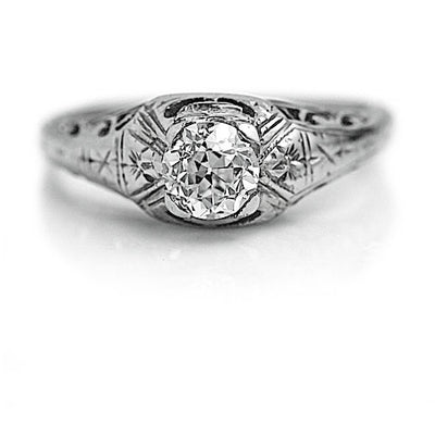 Late Art Deco .60 CTW European Cut Antique Diamond Engagement Ring