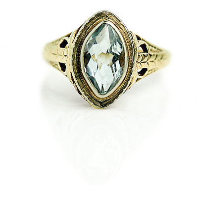 Antique 1.00 CTW Bezel Set 14K Two Tone Aquamarine Vintage Gemstone Engagement Ring