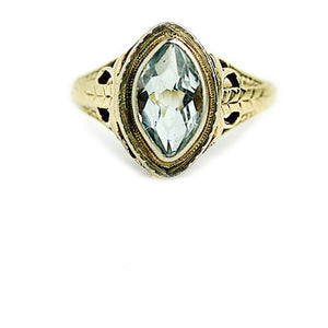 Antique 1.00 CTW Bezel Set 14K Two Tone Aquamarine Vintage Gemstone Engagement Ring - Vintage Diamond Ring