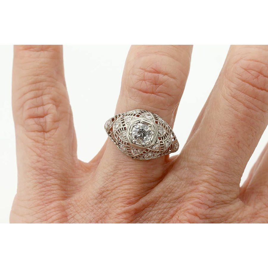 Edwardian .70 CTW Old European Cut Diamond Vintage Engagement Ring in Platinum