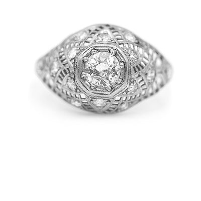 Edwardian .70 CTW European Cut Diamond Vintage Engagement Ring in Platinum