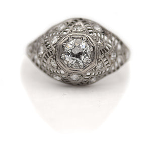 Edwardian .70 CTW European Cut Diamond Vintage Engagement Ring in Platinum