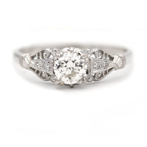 Art Deco .55 CTW Old European Cut Diamond Platinum Vintage Engagement Ring GIA F/VS1