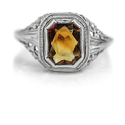 Art Deco 2.00 CTW Bezel Set Antique Citrine Engagement Ring