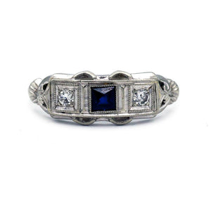 Art Deco .25 CTW Sapphire Diamond Vintage Wedding Ring - Vintage Diamond Ring