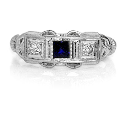 Art Deco .25 CTW Sapphire Diamond Vintage Wedding Ring