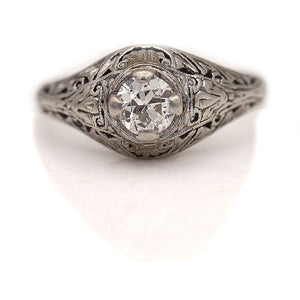 Art Deco .45 CTW Solitaire 19 Karat White Gold Antique Engagement Ring