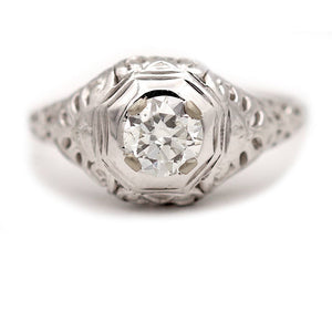 Antique .47 CTW Transitional Cut Diamond 18 Karat Art Deco Engagement Ring GIA L/SI2
