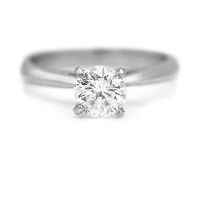 Mid-Century .75 CTW Round Cut Diamond Solitaire Platinum Vintage Diamond Ring