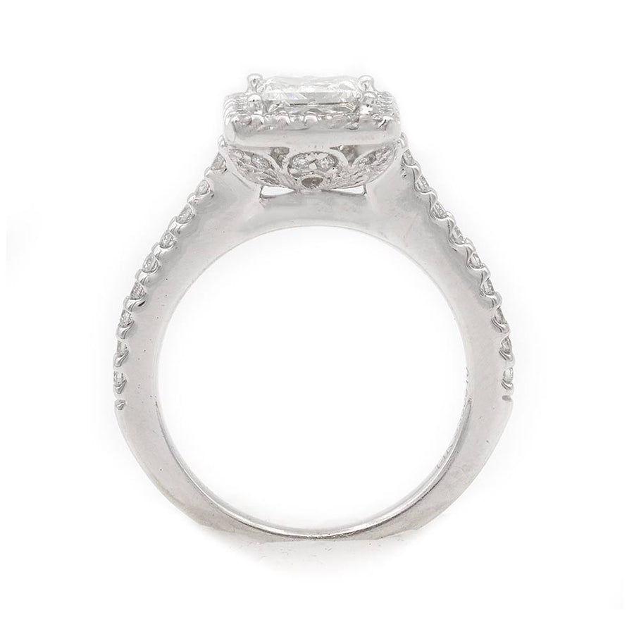 Vintage .99 Ct Princess Cut Diamond Halo Engagement Ring | GIA K/SI2 | 14K White Gold