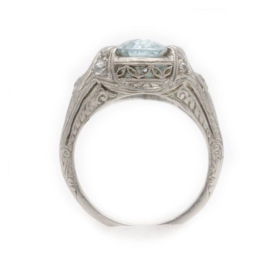 Art Deco 3.62 CTW Oval Aquamarine & Diamond Engagement Ring in Platinum