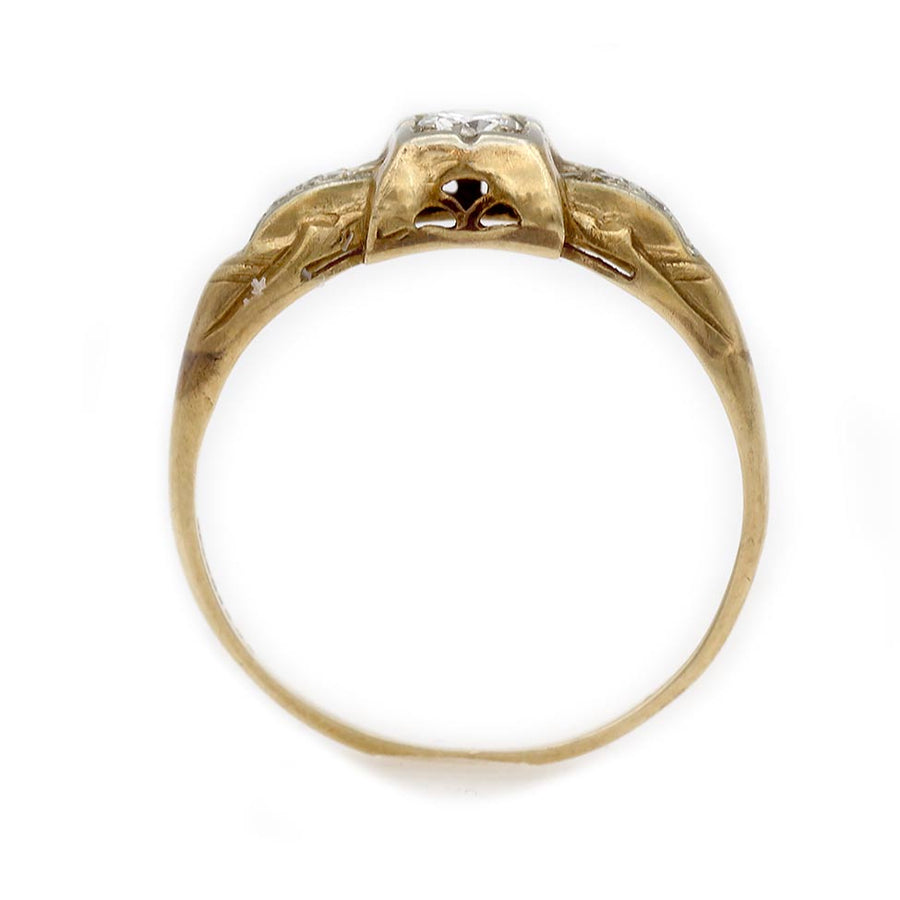 Vintage Diamond Engagement Ring .20ct Two Tone 14K Gold Mid Century