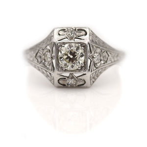 Art Deco .58 CTW Old European Cut Diamond Filigree Engagement Ring