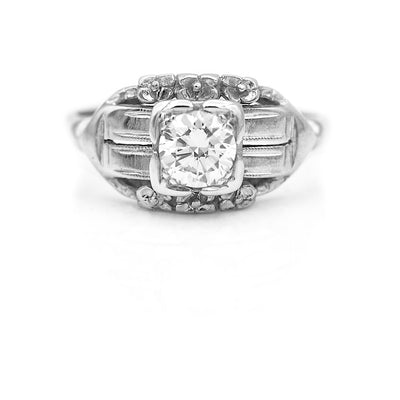 Mid Century .60 Carat Solitaire Vintage Diamond Engagement Ring