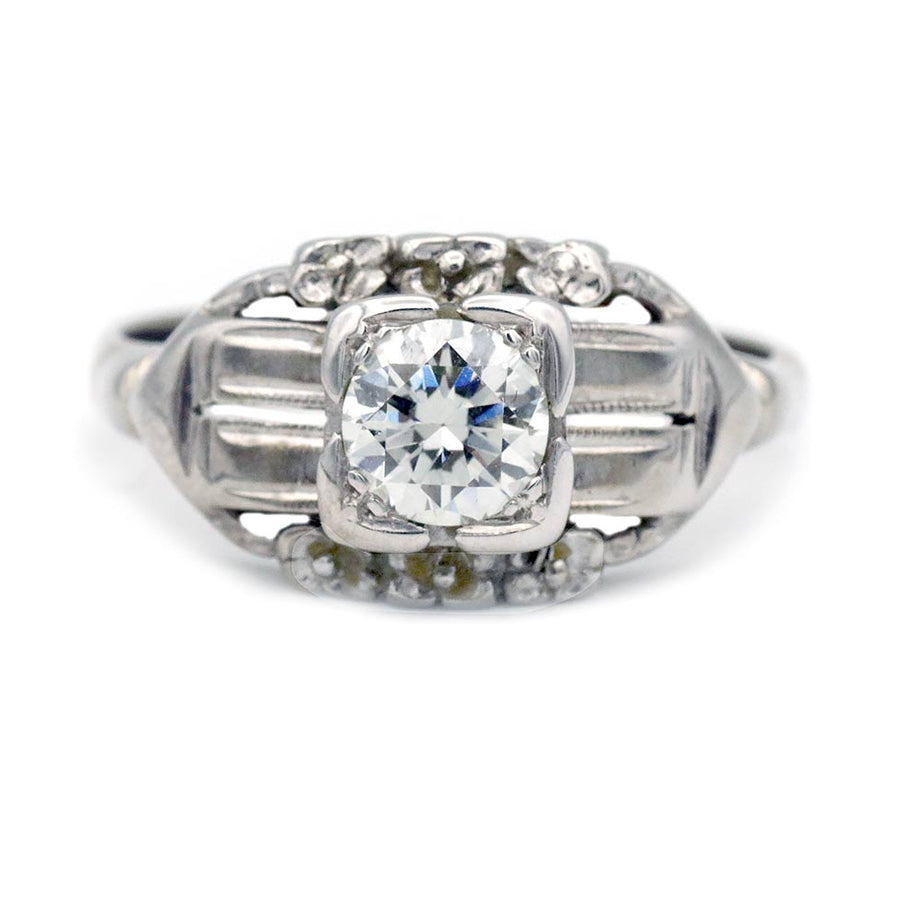 Mid-Century .60 Ct Transitional Cut Diamond Vintage Engagement Ring