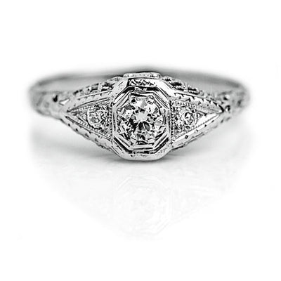 Vintage .34 CTW Three Stone Diamond Art Deco Engagement Ring