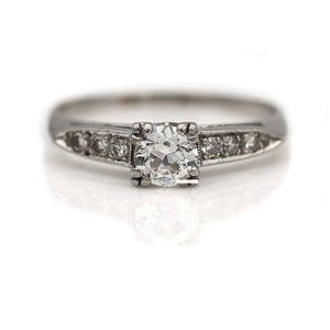 Antique .77 CTW Trefoil Prong Vintage Engagement Ring with Side Diamonds
