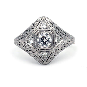 Unique Edwardian .53 CTW Old European Cut Diamond Antique Engagement Ring - Vintage Diamond Ring