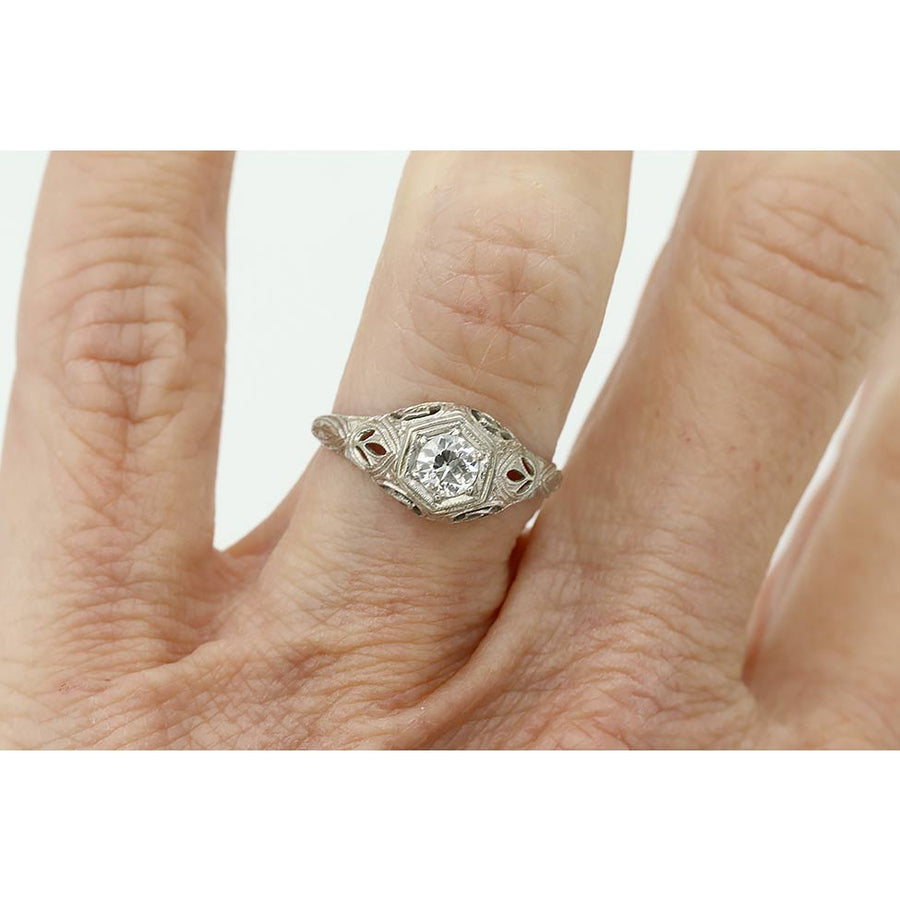 Art Deco .30 CT Old European Cut Diamond Filigree Engagement Ring | Belais