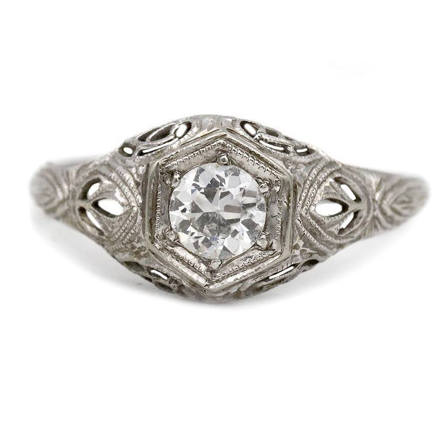 Art Deco .30 CT Old European Cut Diamond Filigree Engagement Ring | Belais