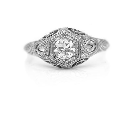 Art Deco .30 CTW Old European Cut Diamond Filigree Vintage Engagement Ring