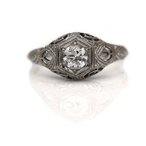 Art Deco .30 CTW Old European Cut Diamond Filigree Vintage Engagement Ring