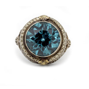 Mid-Century 8.00 CT Blue Spinel Vintage Halo Cocktail Ring - Vintage Diamond Ring