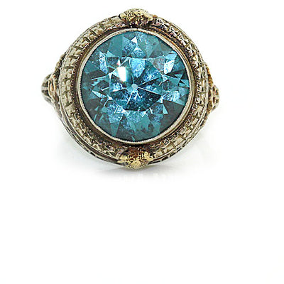 Mid-Century 8.00 CT Blue Zircon Vintage Halo Cocktail Ring