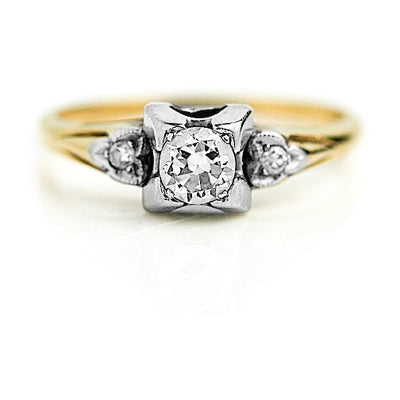 Promise Ring .32 CTW European Cut Diamond 18 Karat Two Tone Three Stone Engagement Ring