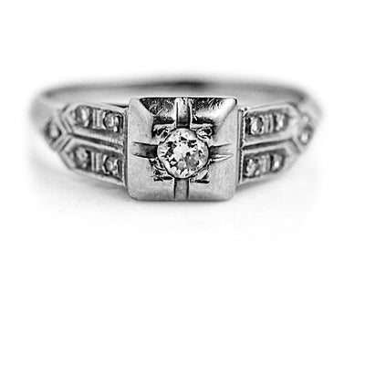 Antique .20 CTW 18 Karat White Gold European Cut Diamond Art Deco Engagement Ring