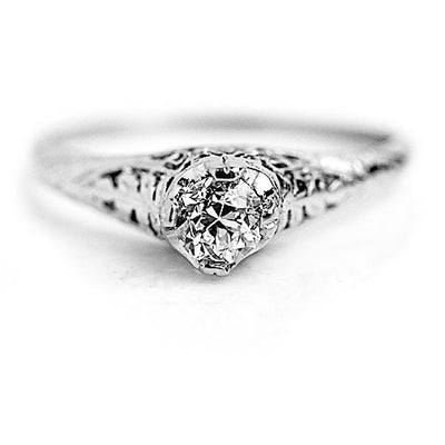 Art Deco .35 CTW Old European Cut Diamond Antique Diamond Solitaire Engagement Ring