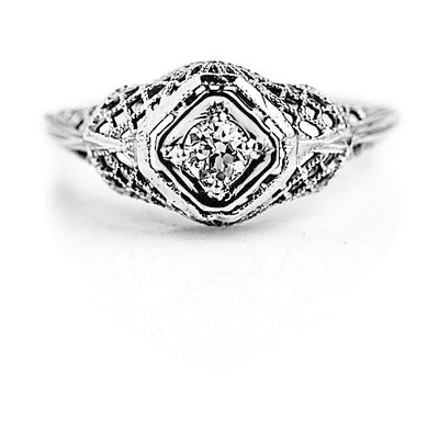 Unique Art Deco .20 CTW Euro Cut Diamond Antique Engagement Ring with Open Metal Work