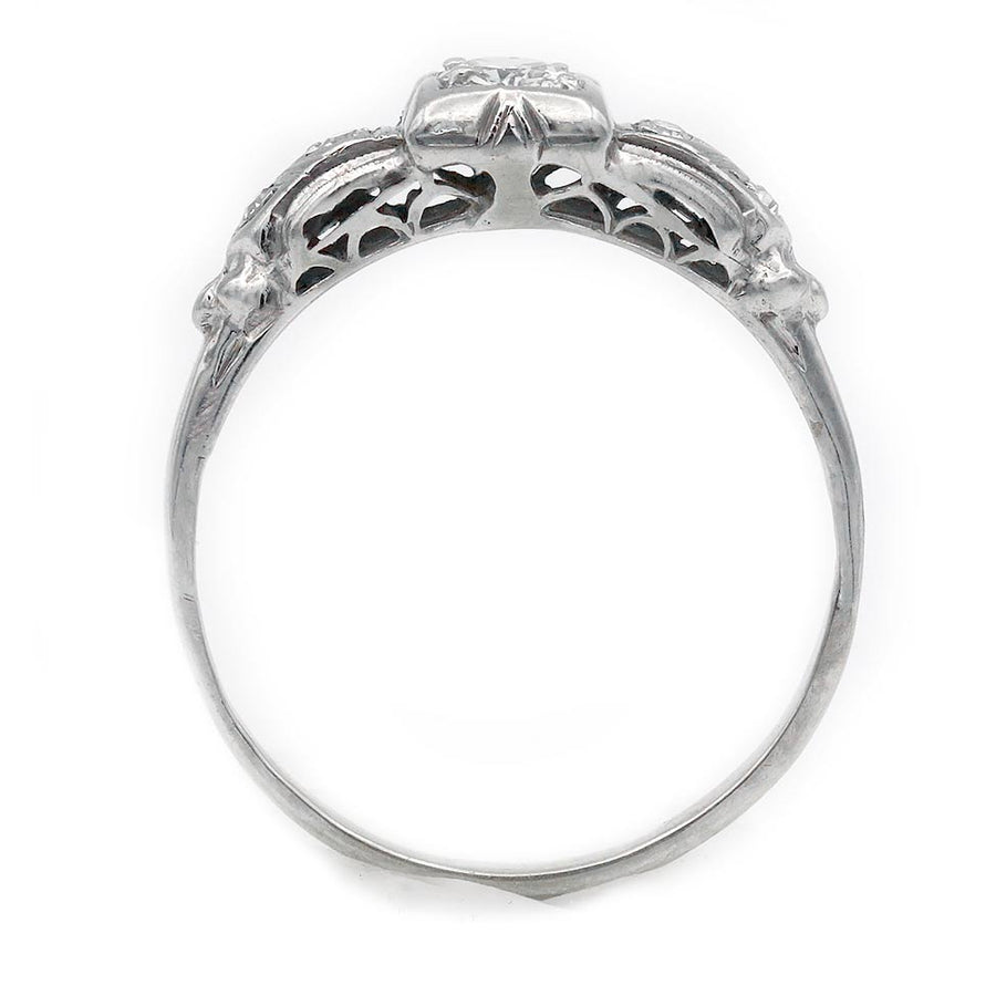 Antique .36 CTW Old Euro Diamond 14 Karat White Gold Art Deco Engagement Ring