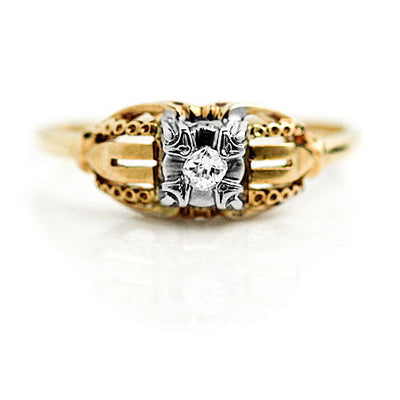 Mid-Century .10 CTW Mine Cut Diamond 14 Karat Two Tone Promise Ring