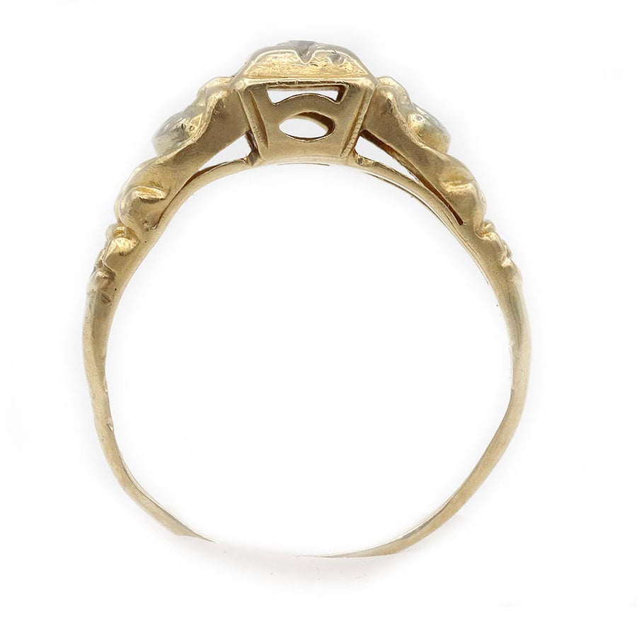 Vintage Diamond Engagement Ring .05ct Mine Cut 14K Two Tone Petite Ring