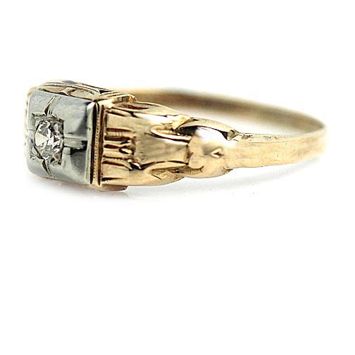 Mid-Century .10 Ct Solitaire Diamond Ring in 14K Two-Tone Gold