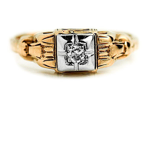 Mid-Century .10 Ct Solitaire Diamond Ring in 14K Two-Tone Gold