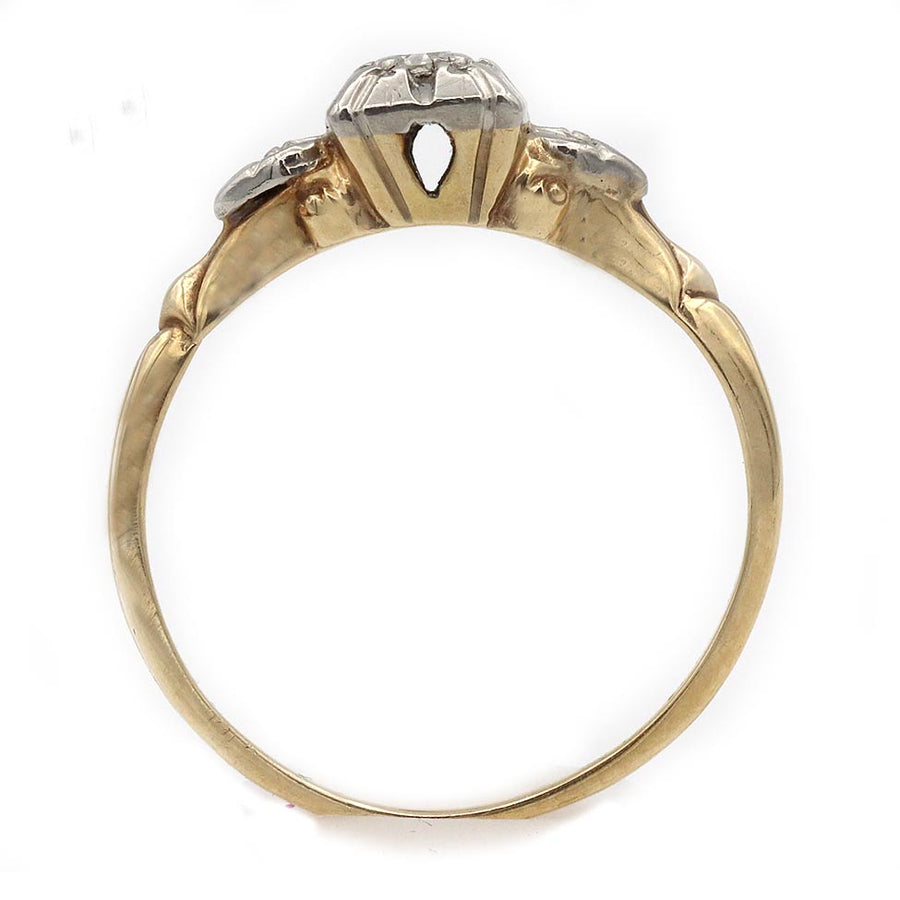 Vintage Two-Tone .08ct Diamond Solitaire | 1940s Fluted Band & Filigree Setting