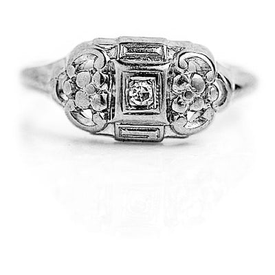 Antique .05 CTW Euro Cut 14 Karat White Gold Floral Vintage Engagement Ring