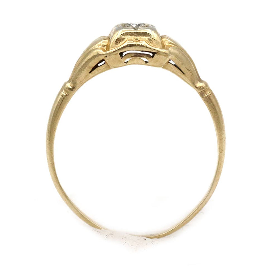 Mid-Century Petite Old European Cut Diamond Engagement Ring in Two-Tone Gold