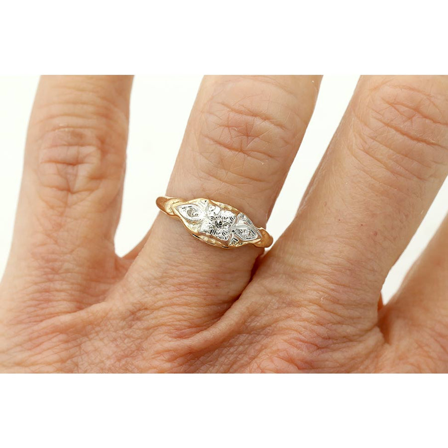 1950s Petite Diamond Promise Ring with Navette Engravings