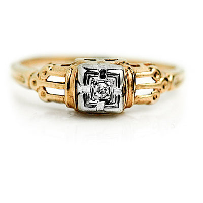 Mid-Century .05 CTW 1940s Antique Engagement Ring with Fluted Band