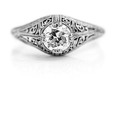 Antique .69 CTW Solitaire Vintage Engagement Ring Filigree Engravings GIA G/SI2